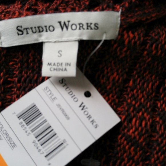 NWT Studio Works Cardigan Sz S Open Knit Red/Brown - Picture 8 of 8